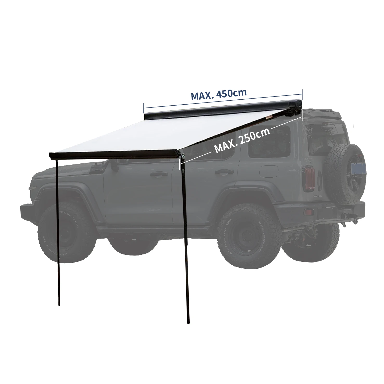Awning Kaset Manual dan Elektrik Wareda Black Frame Retractable untuk Kendaraan Offroad 4x4 4wd