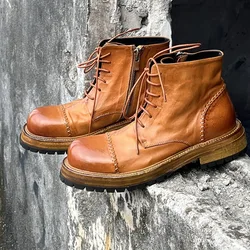 Men's Leather Washed Old Leather Boots Horse Leather Handmade Goodyear-Casual Men's Boots