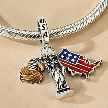 

925 Sterling Silver Charm USA 250th Anniversary ndependence Day American Flag Pendant For Woman Fit Bracelet Diy Fine Jewelry
