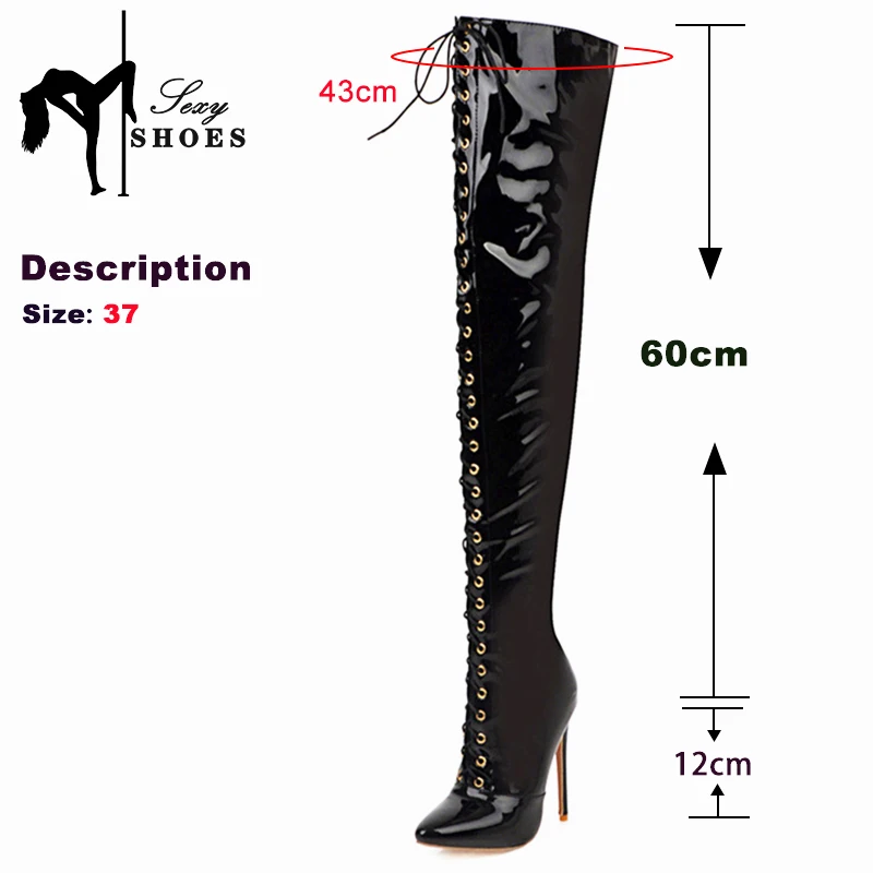 Over The Knee High Boots For Women Fashion Lace-Up Shoes Winter Plush Knight Boot Pointed Toe High Heels Botas Big Size 44 45 46