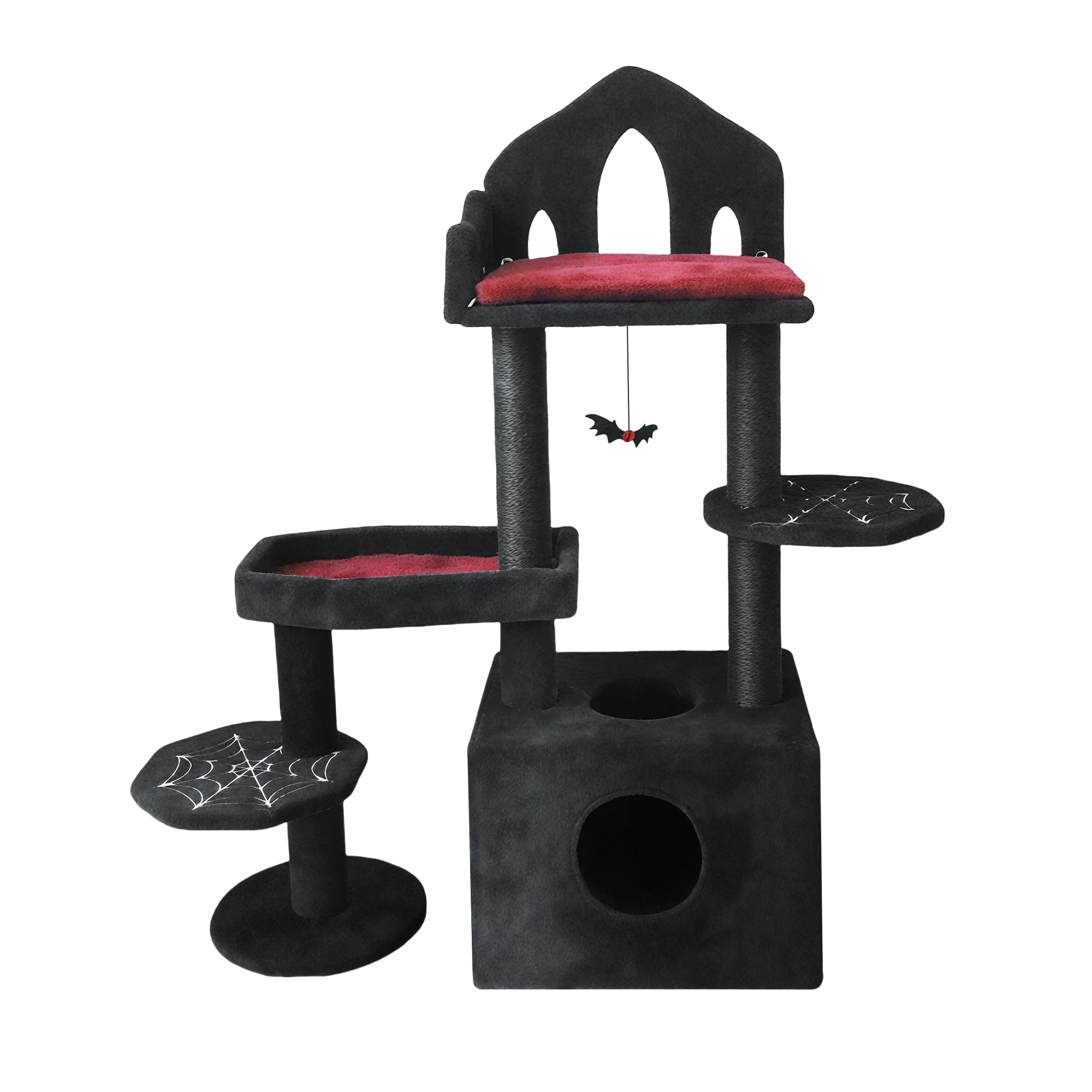 

‌Spooky Black Gothic Cat Tree Tower – 58" Multi-Level with Scratching Posts, Hammock & Interactive Toy for Indoor Cats