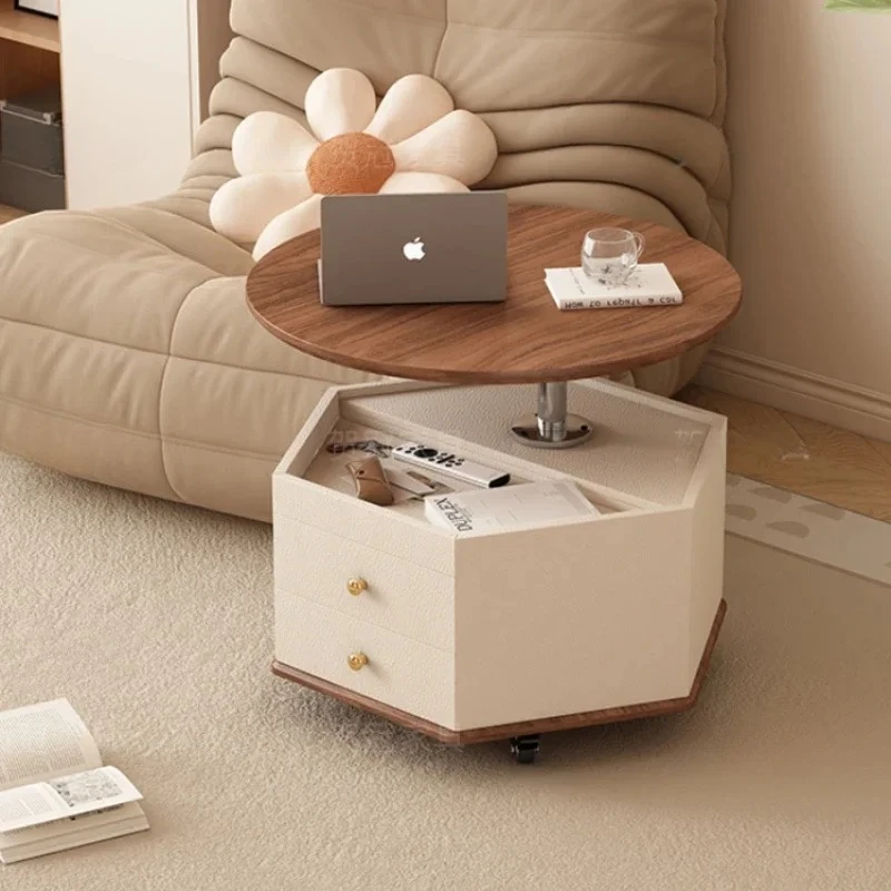

For European Nordic Coffee Table Adjustable Lift White Living Room End Tables Round Modern Aesthetic Couchtisch Trendy Furniture