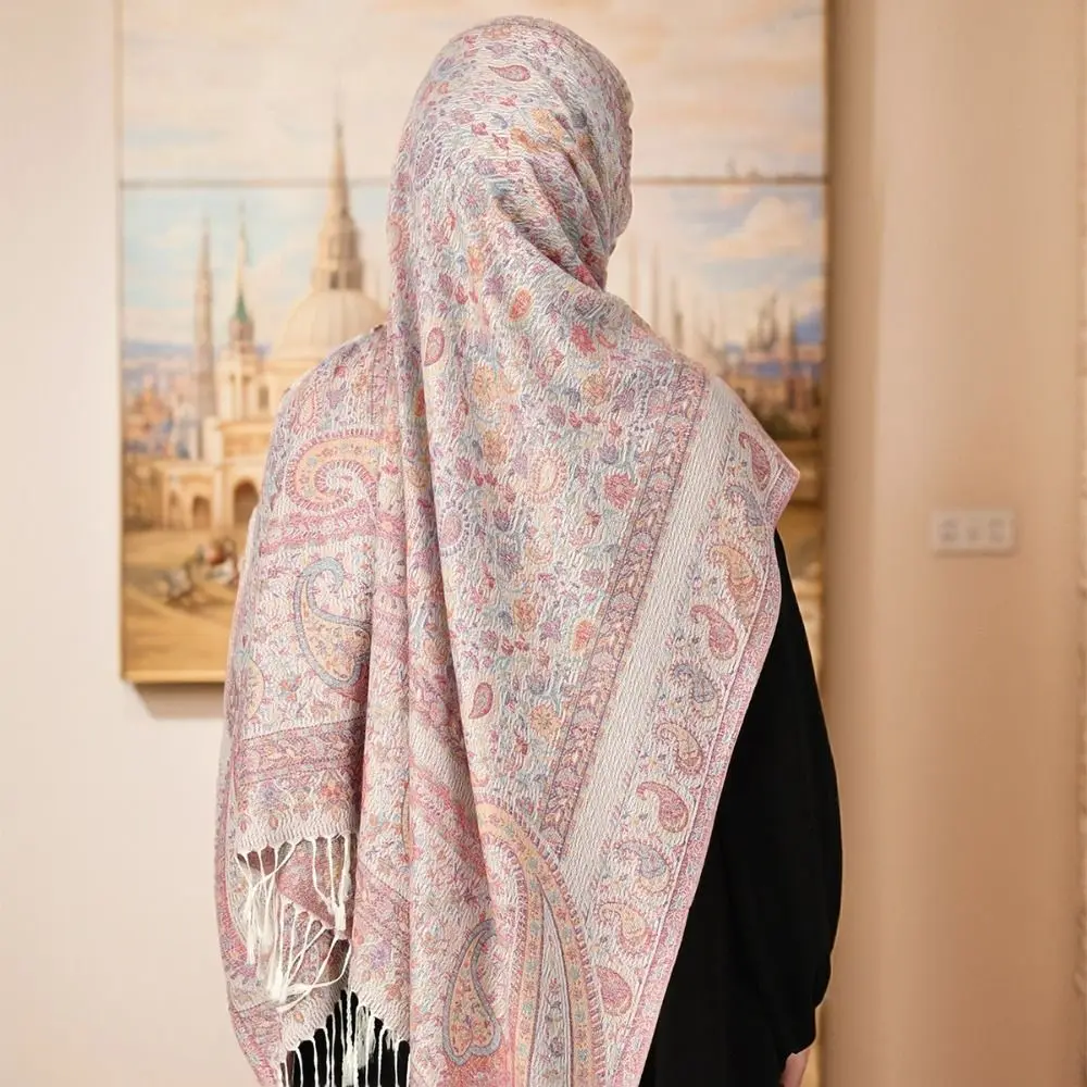 

Elegant Printed Ethnic Style Scarf Jacquard Long Hijab Scarf Tassel Bandana Wraps Shawl Women