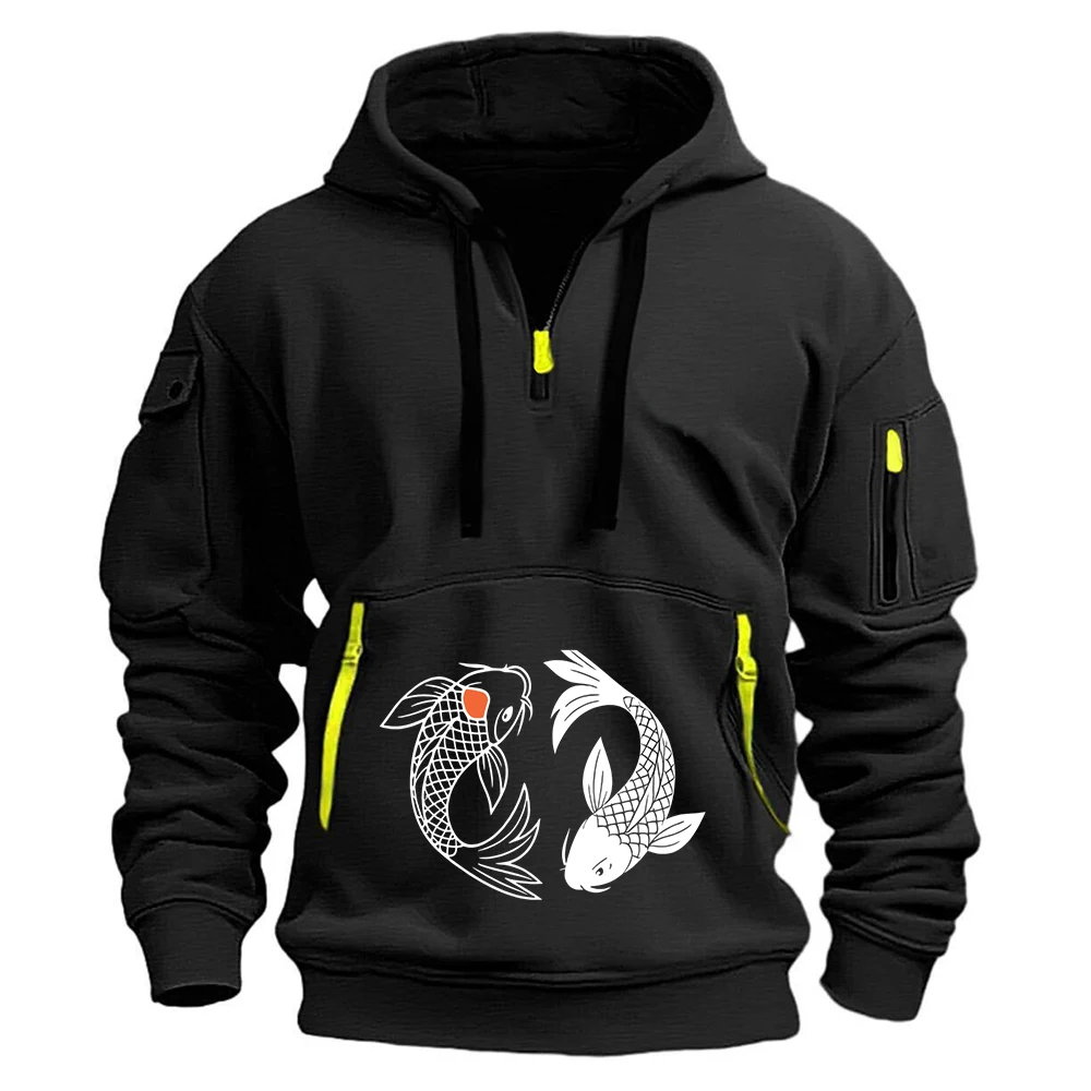 

Men's Timeless Elegant Fashion Hoodies Spring And Autumn 2025 Japanese Koi Harajuku Illustration Pattern Logo Print Coat Jacket