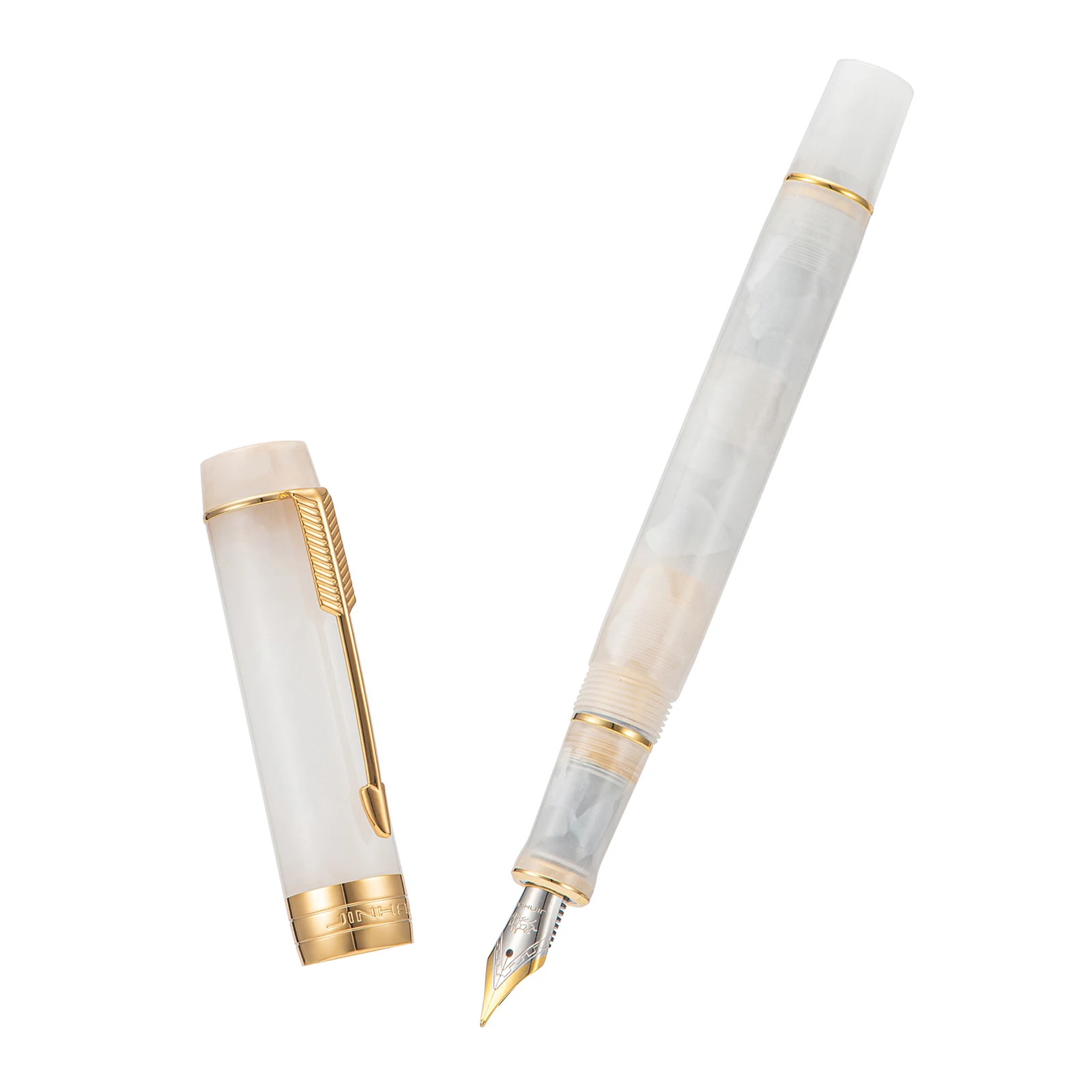 Upgraded Version Jinhao 100 Mini Resin White Fountain Pen Golden Clip EF/F/M/Bent Nib with Converter Office Writing Gift Ink Pen