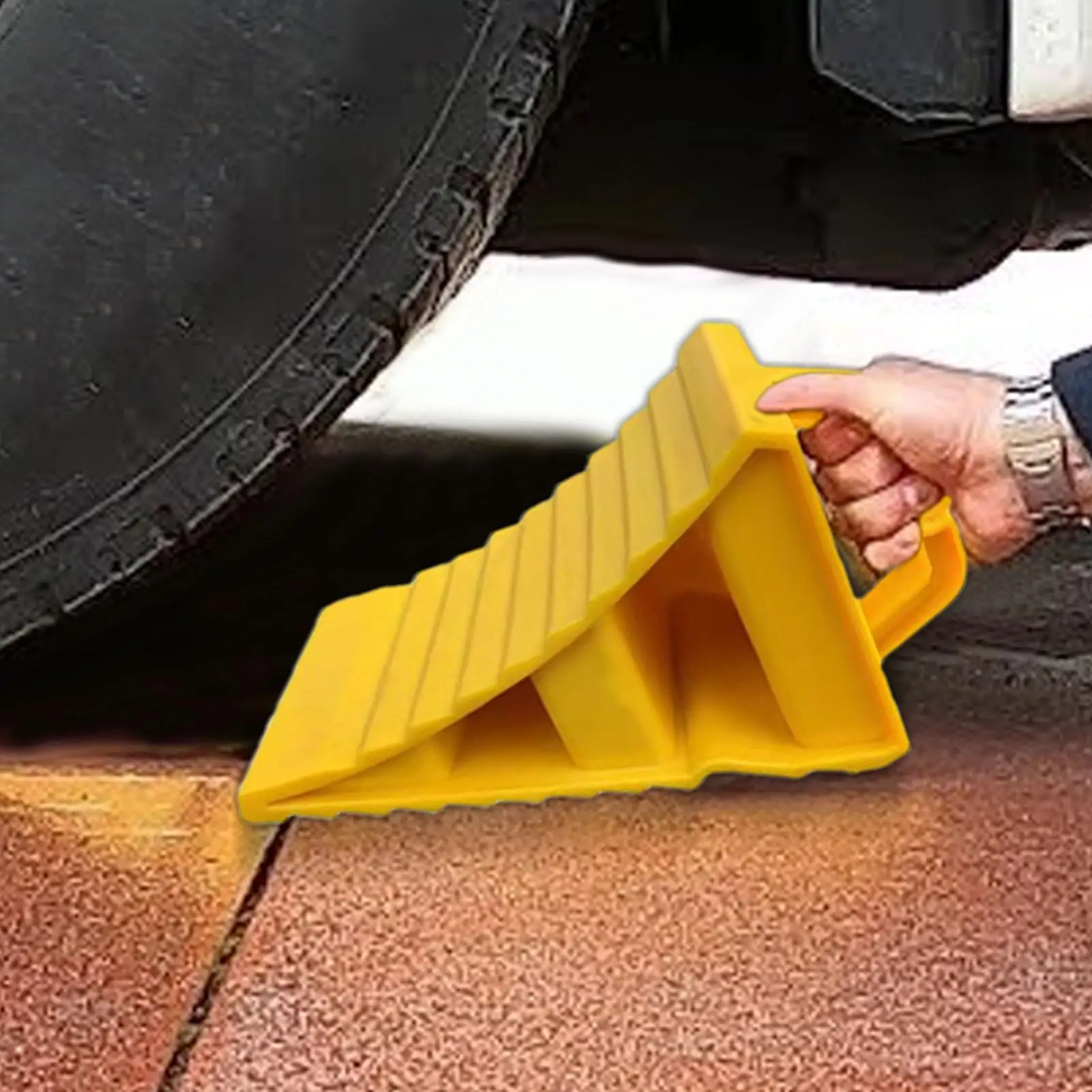 Tragbarer Auto-Radkeil, Rutschfester Reifenstopper, Schwerlast-Parkkeil, Gelber Keil für Anhänger und Wohnmobile, Tragbares Fahrzeugzubehör