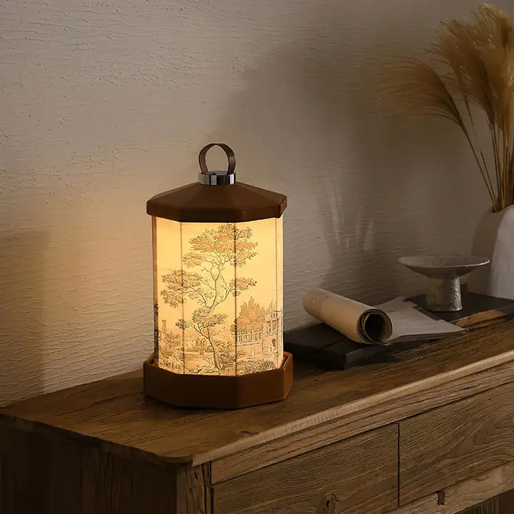 Wabi-Sabi Style Touch Leather Table Lamp Linen Like Flowers Wireless Charging Bedside Handheld Ambient Lamps