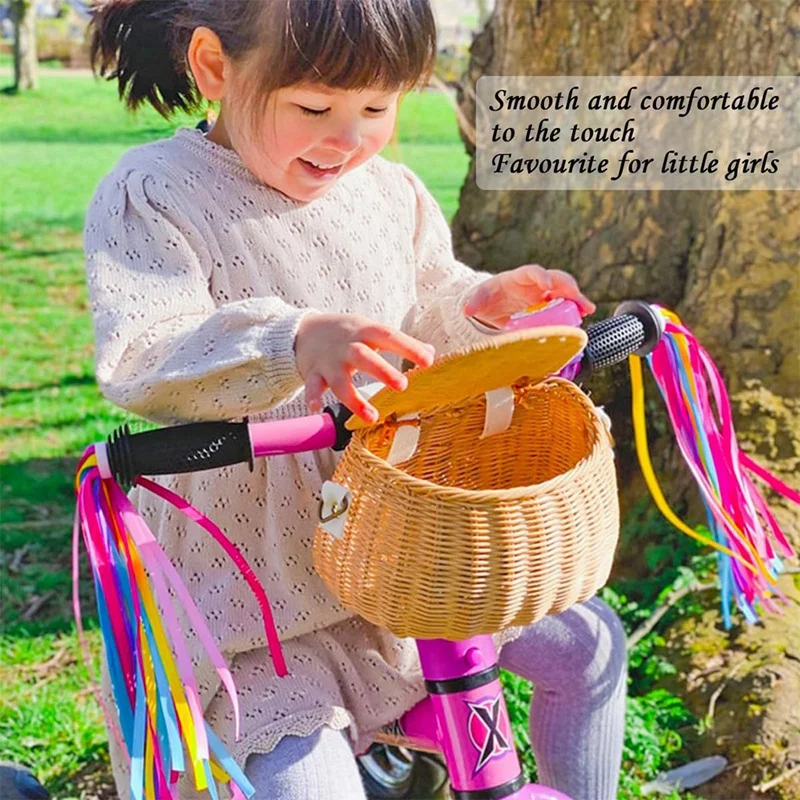 Children Bike Basket Bike Scooter Tricycle Basket Shoulder Strap Bicycle Front Handlebar Basket Rattan Basket for Kids-ANKL