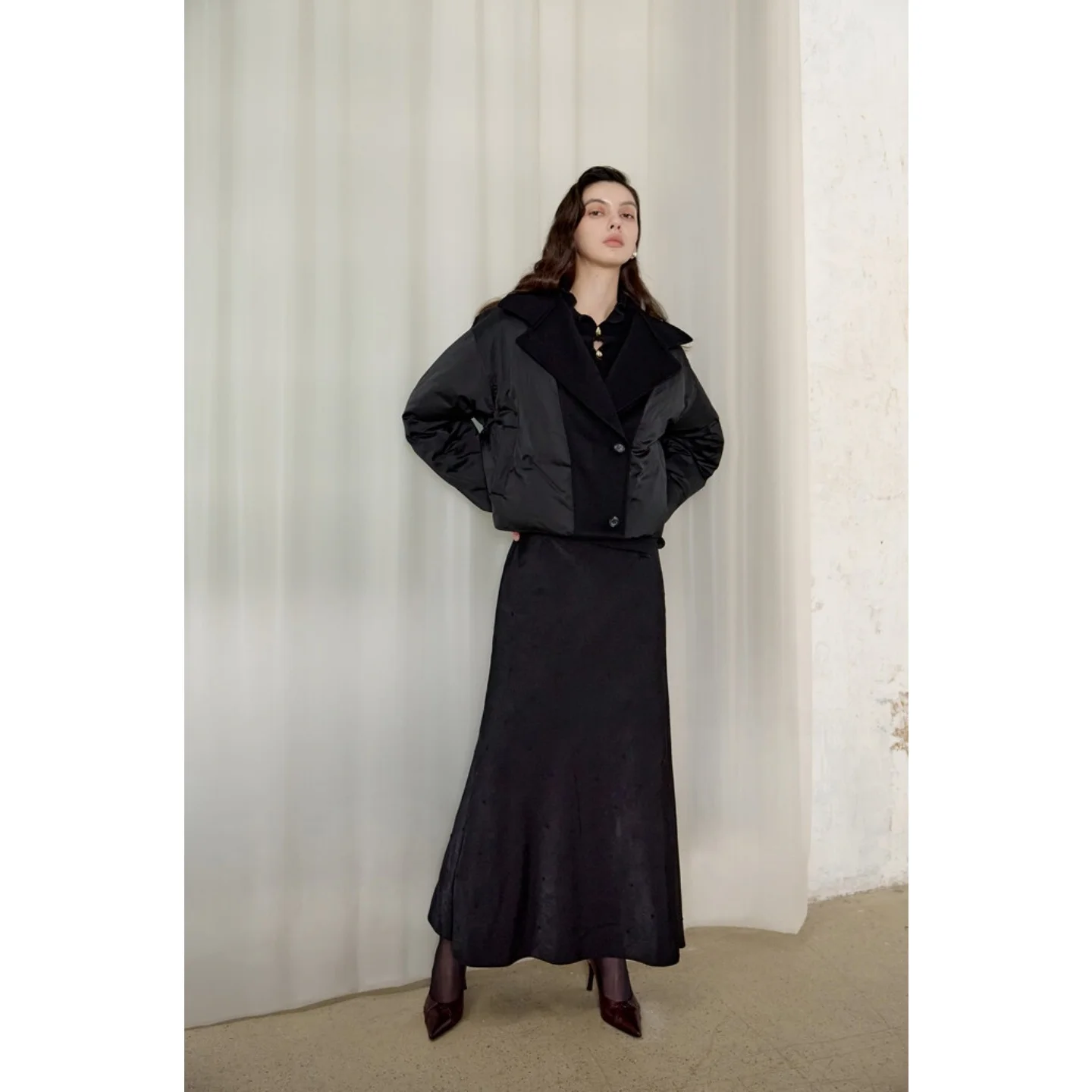 00 lã camere retalhos para baixo jaet gola commuter versátil calor feminino faion outerwear casaco