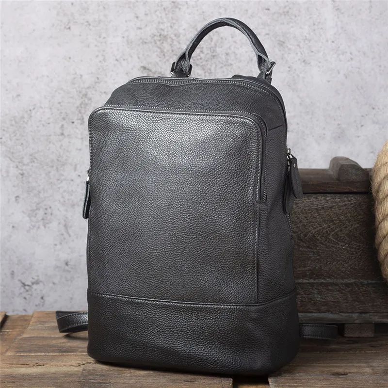 Fashion simple genuine leather men ladies black backpack casual soft real cowhide laptop bagpack travel women's luxury bookbag