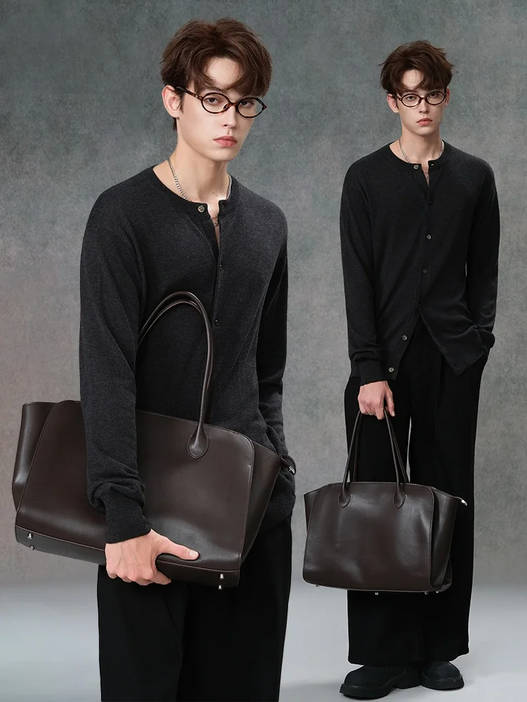 Large Capacity Top Layer Cowhide Tote Bag Minimalist Commuter Single Shoulder Handbag SFREEYA Brand Travel Pure Color