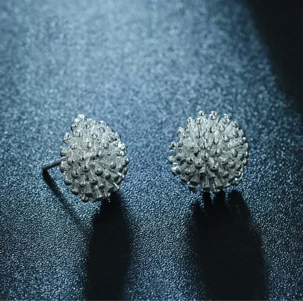 Female Snowflake 925 silver needle Stud Earring Silver Color Jewelry High Quality Wedding Engagement Double Earrings for Women