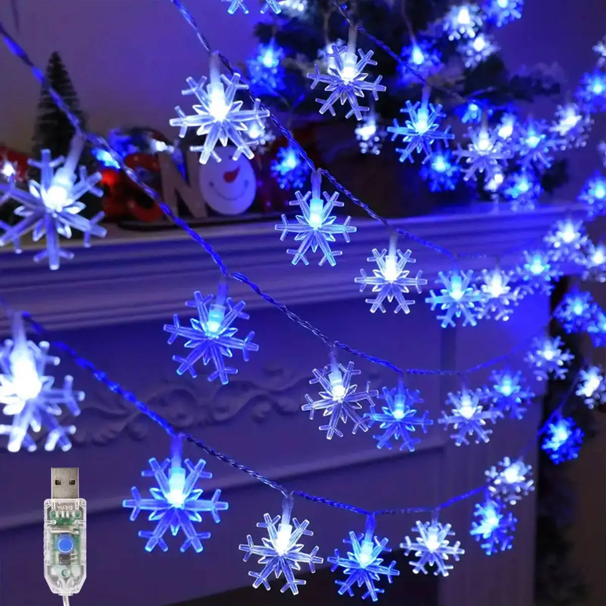 1PC USB Powered 80 LED Snowflake String Lights 8 Modes LED Curtain Lights For Home Window Christmas Holiday Festival Decoration