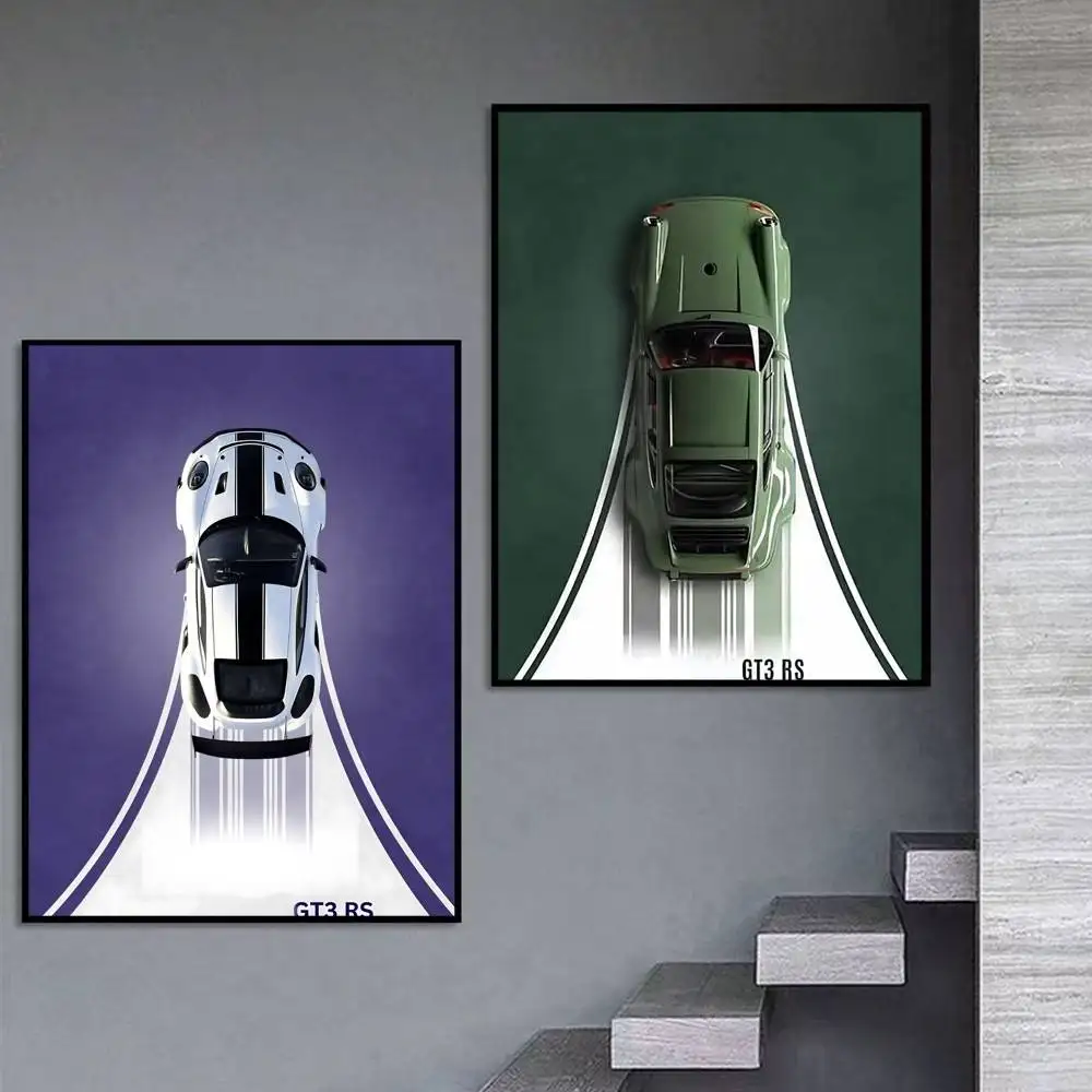 Top GT3 RS Sport Cars Poster Self-adhesive Art Waterproof Paper Sticker Coffee House Bar Room Wall