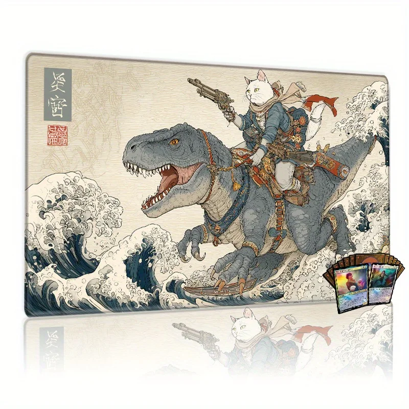 

Samurai Cat: Dinosaur Brave Mouse Pad Large Rubber Non-slip PC Desk Accessories Mousepad for Office and Gamer Keyboard Decor Mat