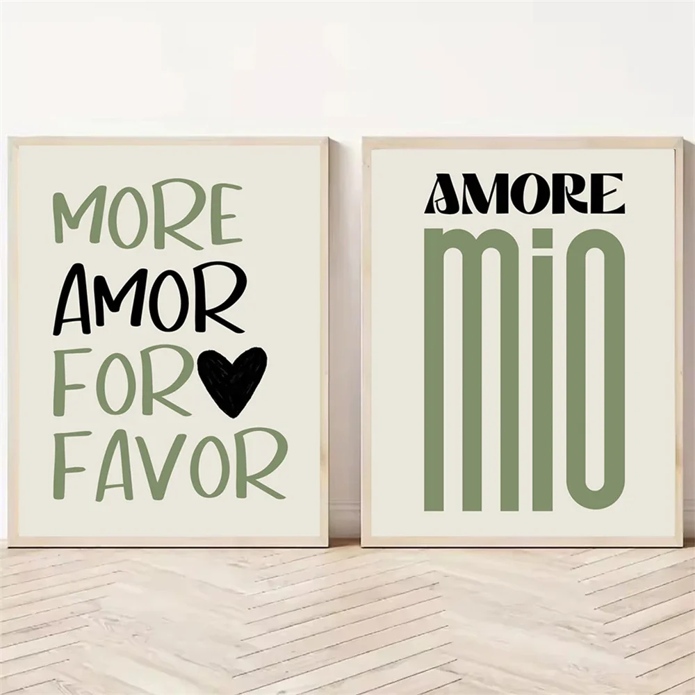 Nordic More Amor For Favor Spanish Quotes Posters And Prints Canvas Painting Trendy Green Love Quote Wall Art Home Decoration