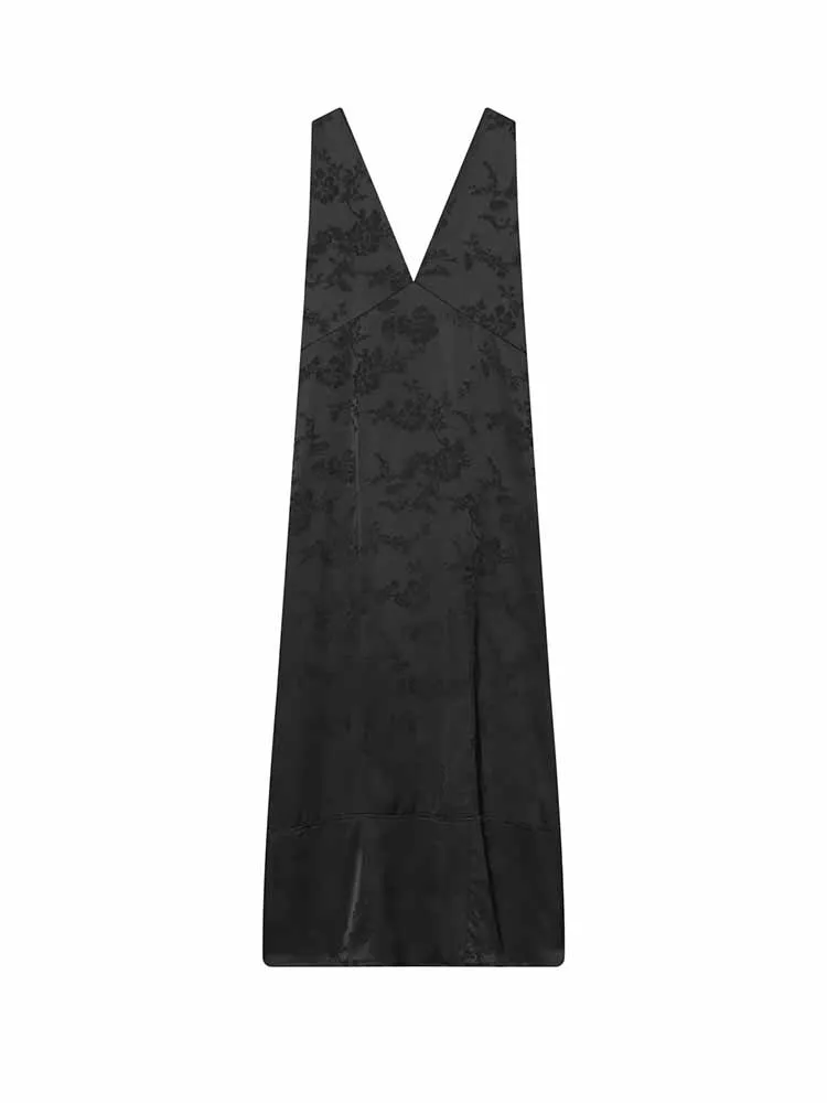 Sukienka midi damska letnia bez rękawów z dekoltem w serek, seksownym odkrytymi plecami, żakardową dekoracją, uniwersalna sukienka damska w jednolitym kolorze.