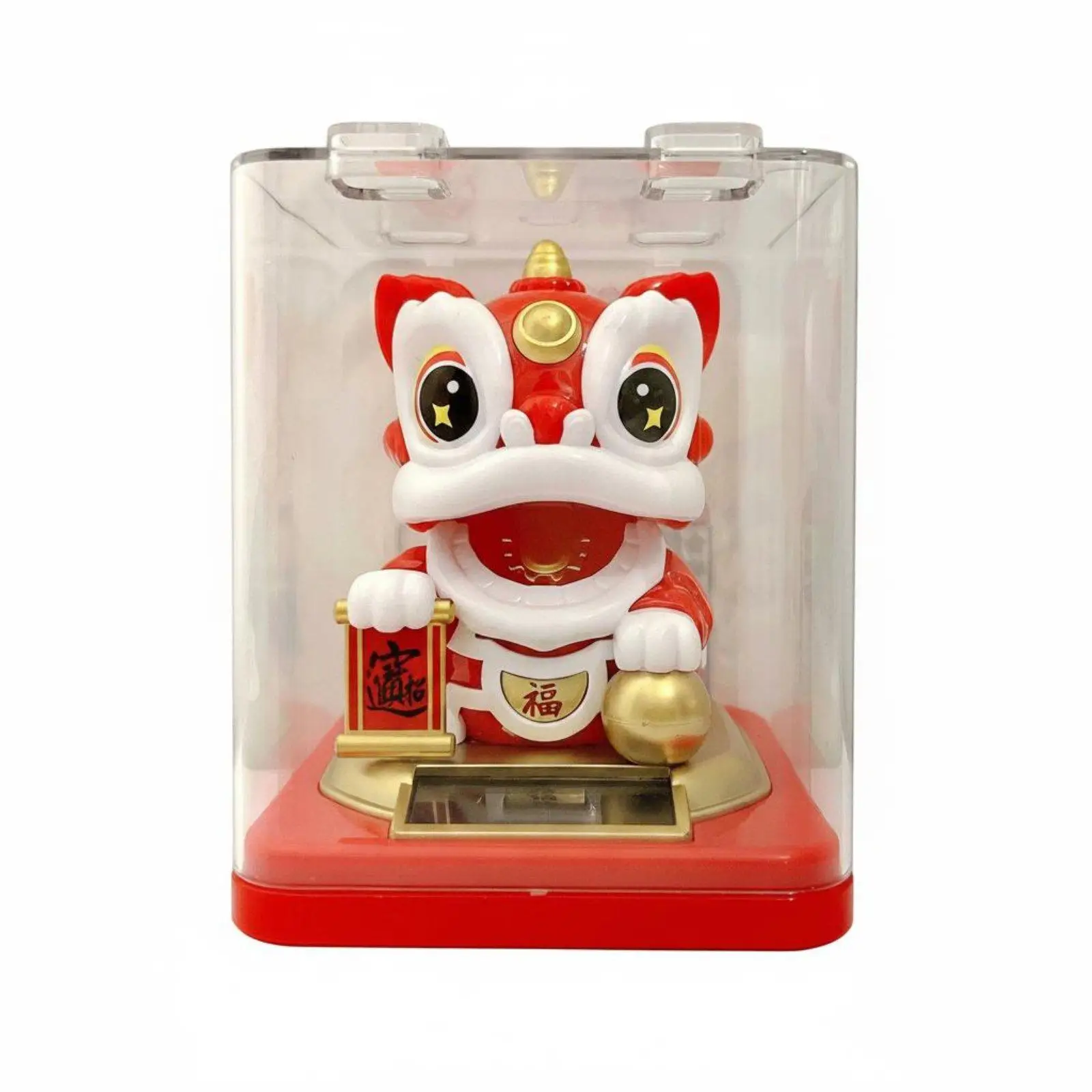 Lion Figurine Solar Powered Bobblehead Classic Chinese Decor Gift for Car Dashboard Shelf Window Decoration