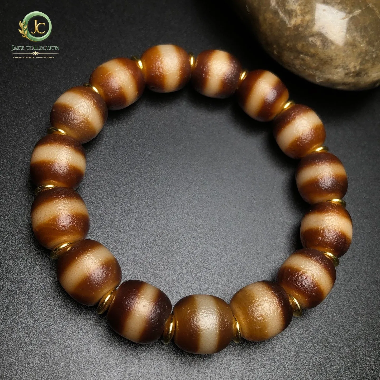 Tibetan Buddhism Agate 1 Stripe Healer Medicine Dzi Beads Amulet Bracelet Z1892