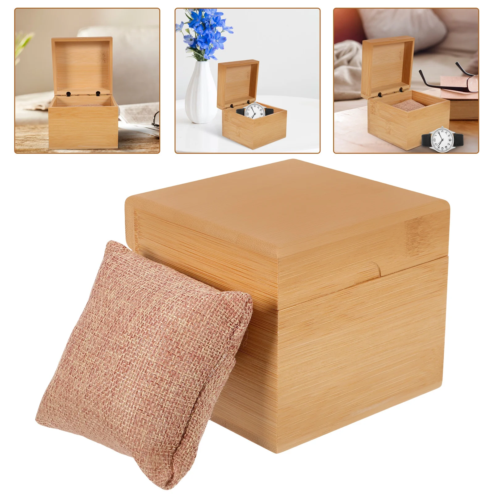 

Single Bamboo Watch Storage Box Travel Case Wristwatch Organizer Black Sponge Lining Jewelry Gift Box Single Watch Case