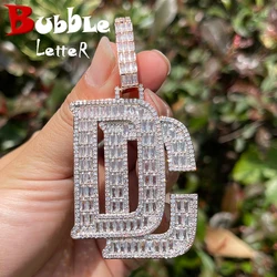 Bubble Letter Baguette Necklace for Men Dream Chaser Pendant Cubic Zirconia AAAAA Charms Hip Hop Jewelry