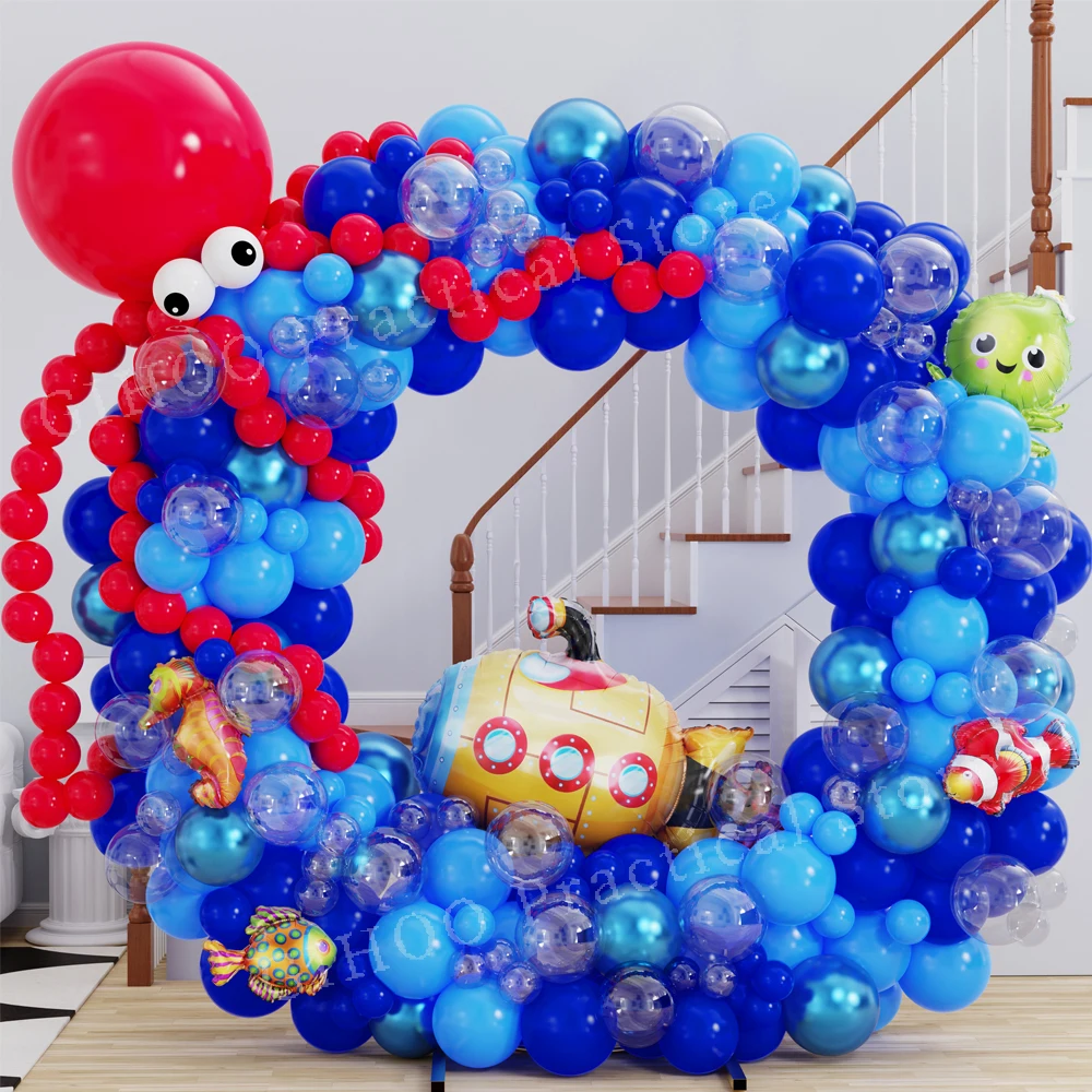 

190pcs Ocean Theme Balloons Garland Arch Kit Submarine Octopus Bubble Fish Foil Ballon Baby Shower Boy Birthday Party Decoration