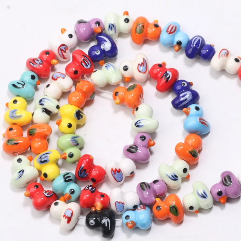 Cute Duck 10pcs Smooth Ceramic Beads for DIY Jewellery Making