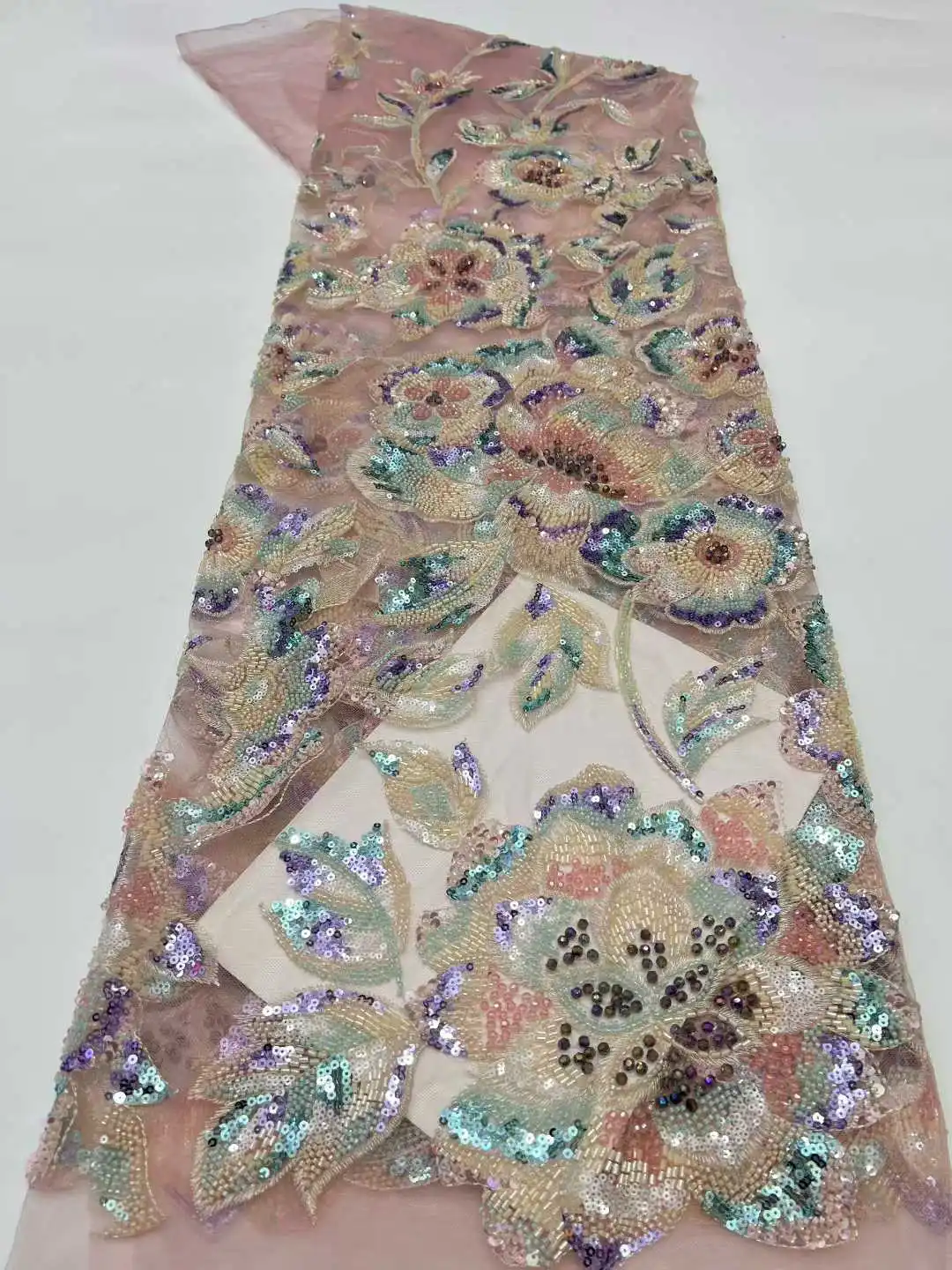 Popular African Nigerian Beaded Emboridery Lace High-End Luxury French Sequin Net Lace Fabric For Wedding Party Dress Women