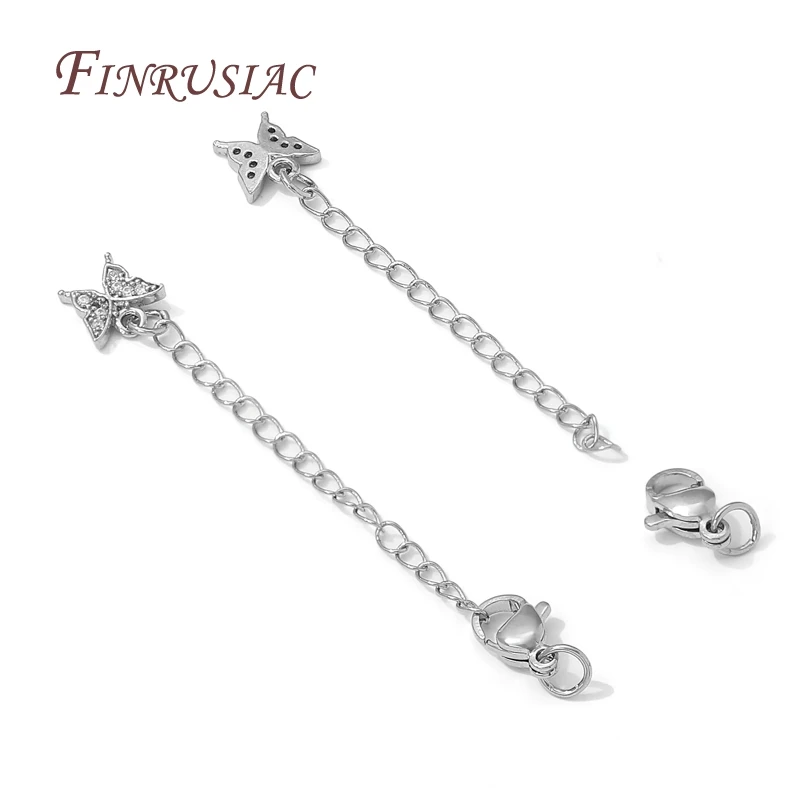 Rhodium Plated Butterfly Extension Chains with Lobster Clasps Connector For Jewelry Making DIY Bracelets/Necklace Chain Extender