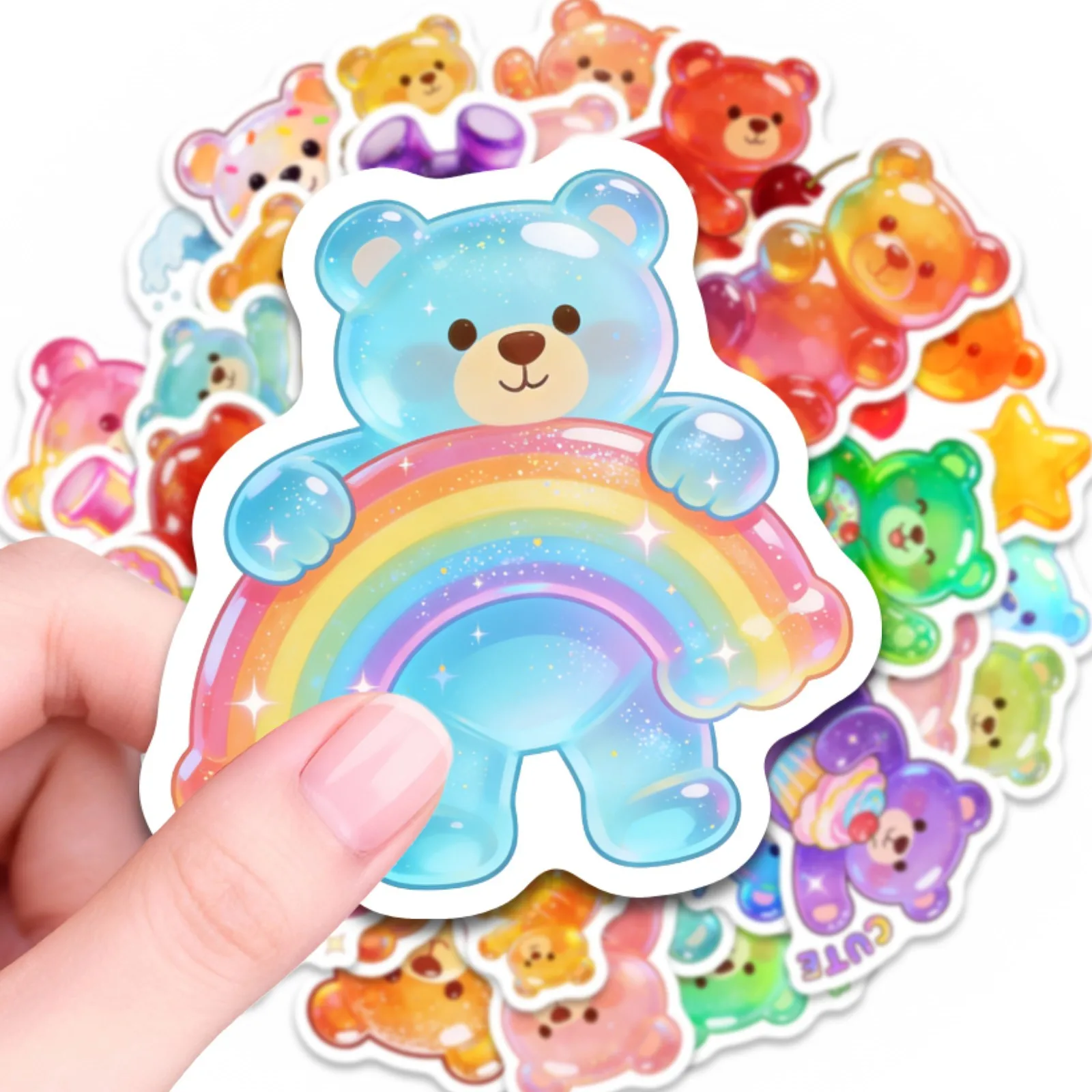 50 Pcs HD Cute Rainbow Gummy Bear Stickers Decorate Scrapbook Cup Guitar Piano Phone Helmet Vase Removable Decals