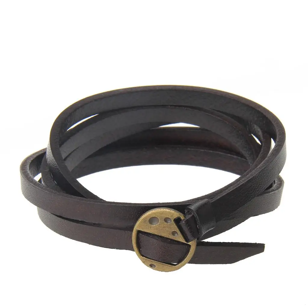 Adjustable 5 Circles Leather Bracelet Wrap Cuff Multilayer Wristband for Women and Men