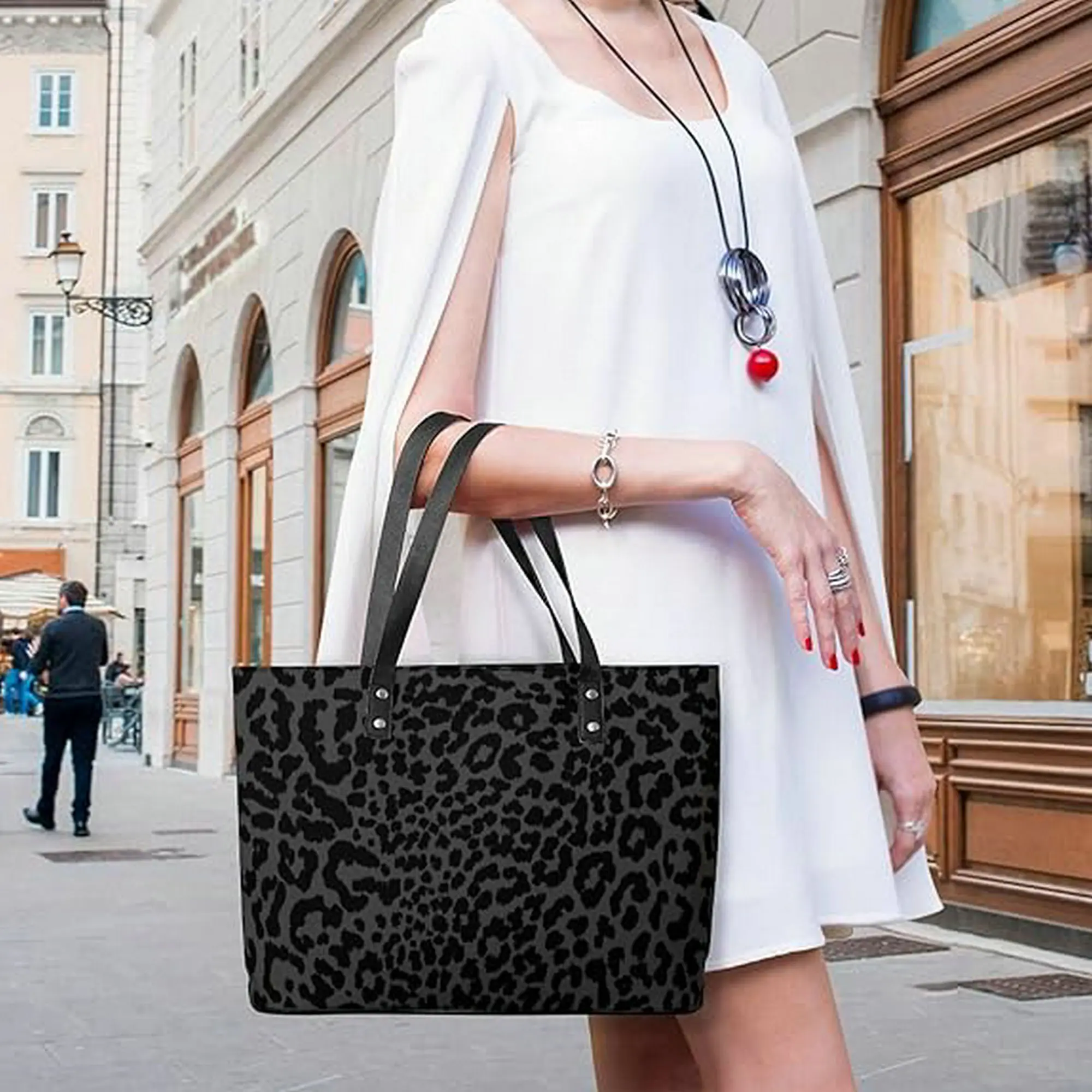 Black Leopard Print Tote Bag Set for Women Korean Style Large Capacity Underarm Shoulder Bag 2 Piece Casual Commuter Handbag