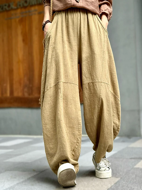 Plones Largos Casus de Lino y Aodón de Cintura Alta Estilo Vintage para Mujer, Plones Hoados Retro Desdos,...