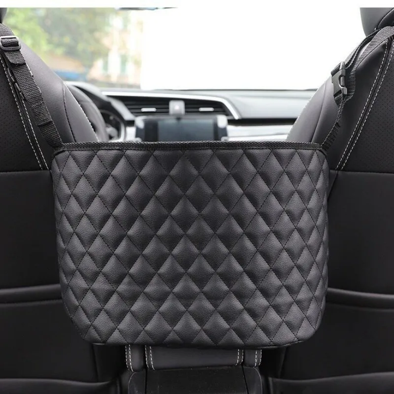 For Leather Hanging Storage Net Pocket Between Car Seats, Multifunctional Car Organizer Bag