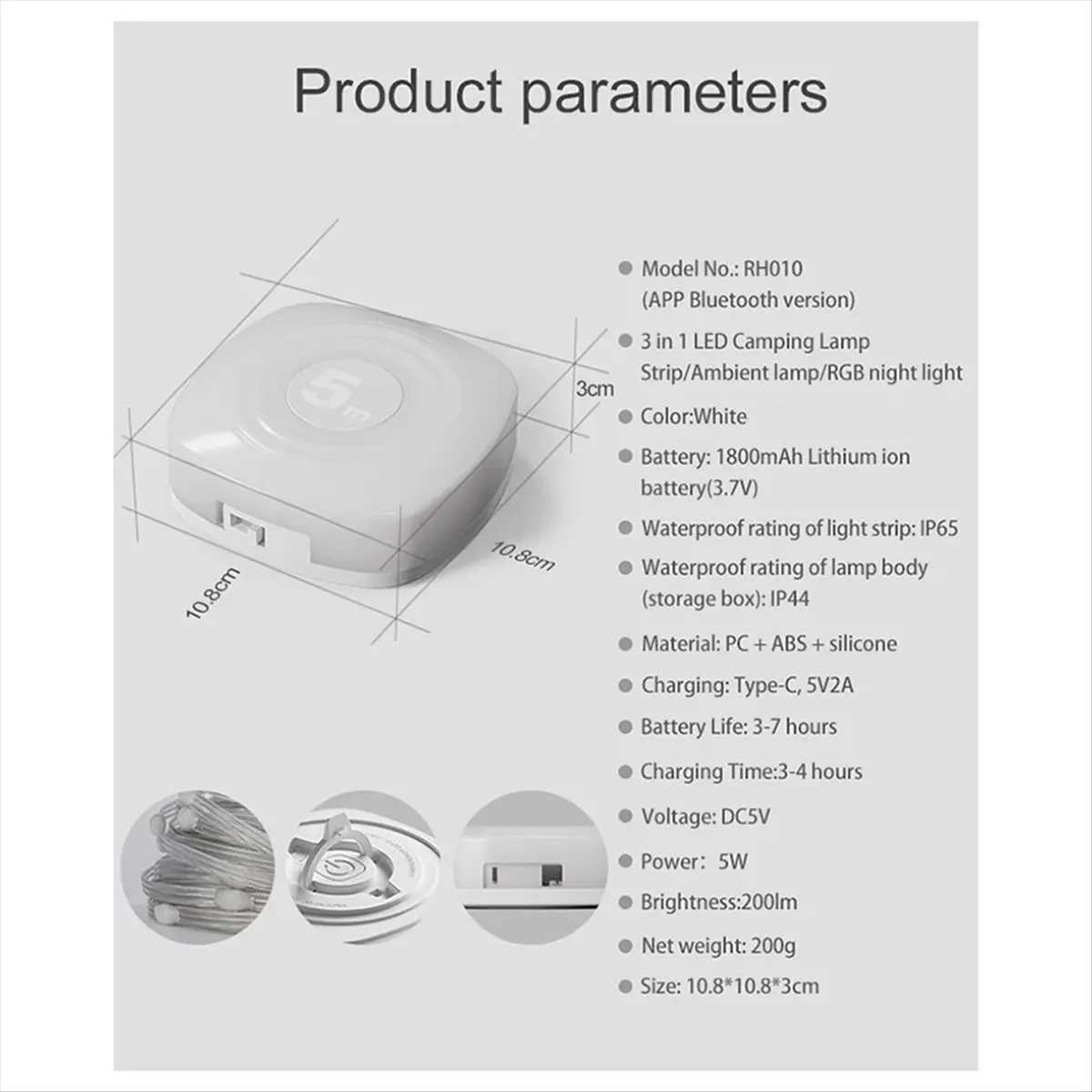 Nachtlampje LED Night Light Smart APP RGB Camping String Lights Outdoor Waterproof Rechargeable Room Atmosphere Lamp 5m