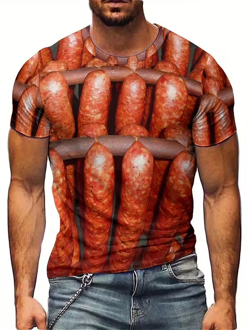 Latest Adult and Children, Parent-child, Couple, Friend, Meat-lover Sausage 3D Print Food Personality T-shirt