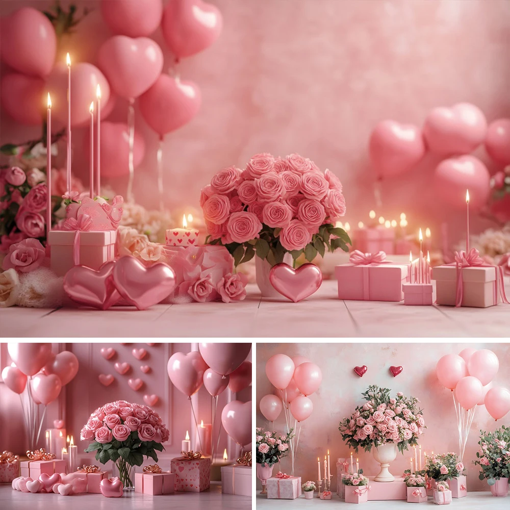 

Valentine's Day Backdrops Pink Rose Love Heart Bridal Shower Wedding Photo Photography Background Girl Birthday Party Decoration