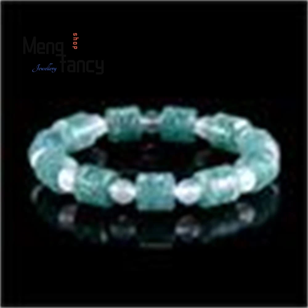 

Natural A-goods Jadeite Blue Water Carved Flowers Barrel Beads Lutong String Ice Jade Beads Bracelet High-grade Fashion Jewelry