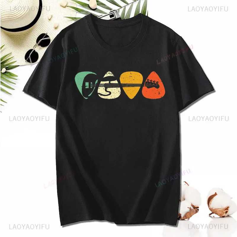 Plectrums Printing T-Shirt Bass Musician T Shirt Simple All-Match Unisex Tops Valentine's Day Gift for Your Love Cotton Man Tees