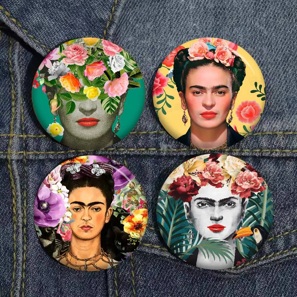 F-Frida K-Kahlo 58mm Cute Anime Figure Icon Badge Handmade Tinplate Brooch for Backpack Clothes Chest Ornament Gifts