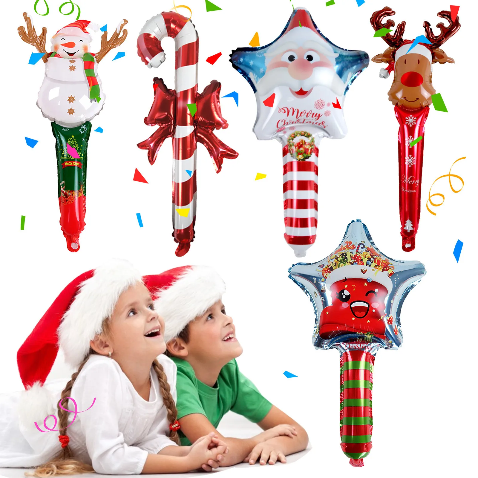 

New Christmas Decorations 2024 Inflatable Stick Hand-Held Santa Candy Snowman Elk Balloon Children Gift Party Banquet Supplies