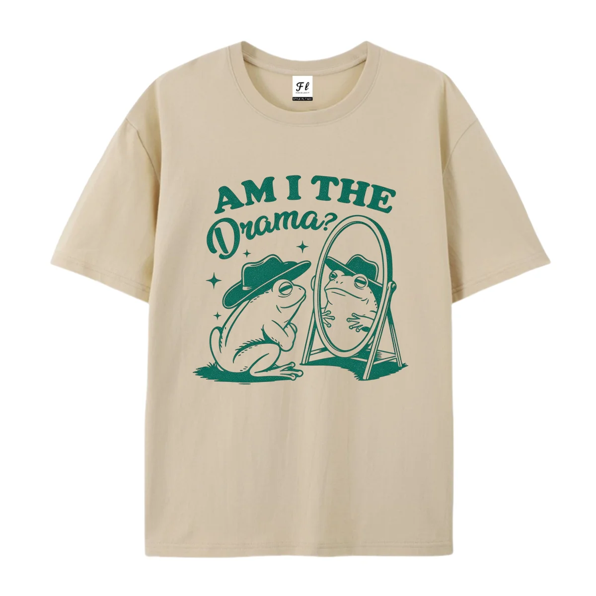 Unisex Round Neck Short Sleeve T Shirt Am I The Drama Cowboy Frog Mirror Graphic Tee Vintage Casual Summer Cotton Daily Wear Top