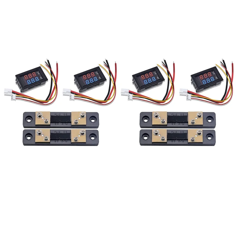 

A33Z-4PCS 0.28Inch Digital Volt Amp Voltmeter Ammeter Meter DC 100V 50A 3 Bits Voltage Current Tester With 50A 75MV Shunt