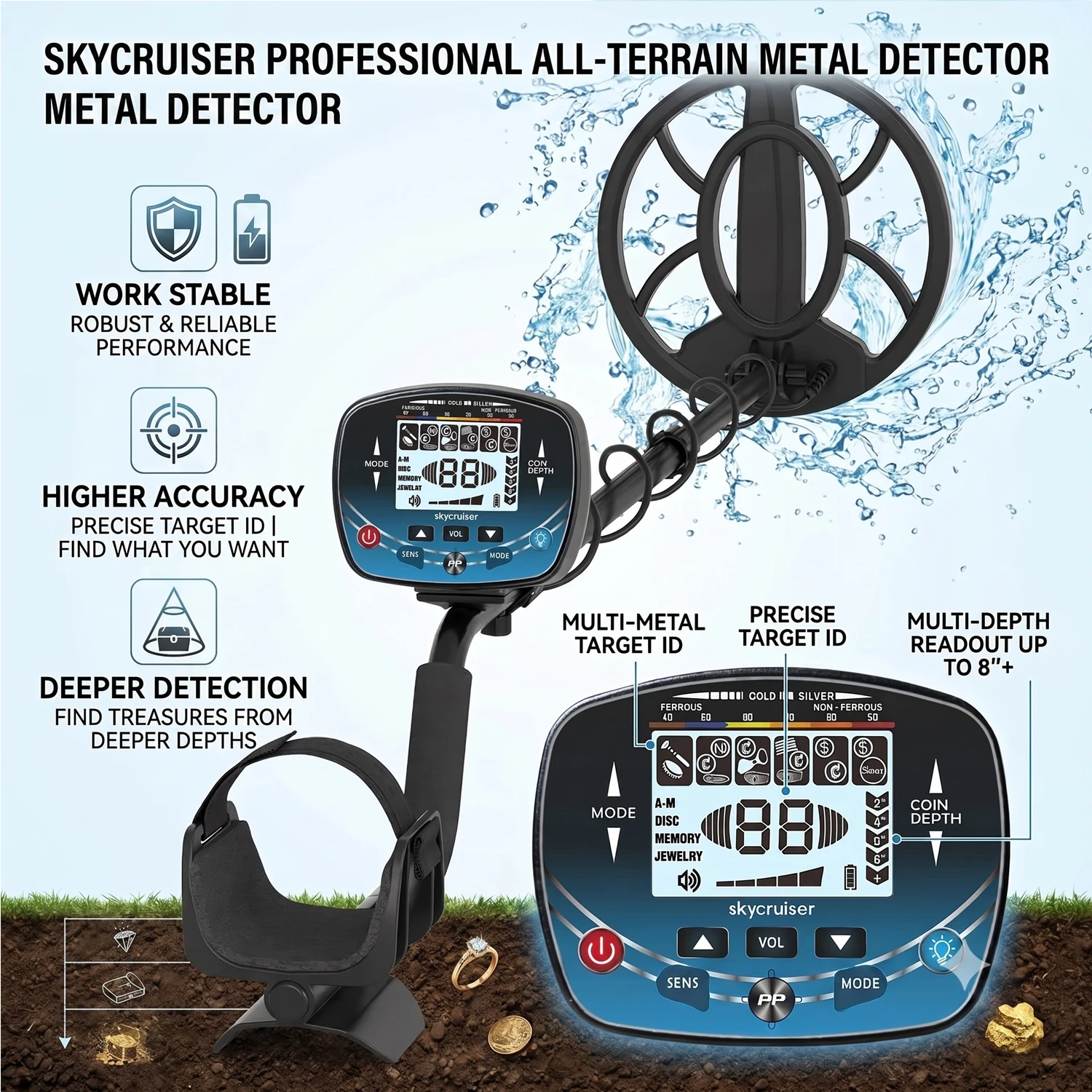 NEW Waterproof Coil Underground Gold Metal Detector Treasure Finder Detecting Pinpointer Different Photos Different Sets