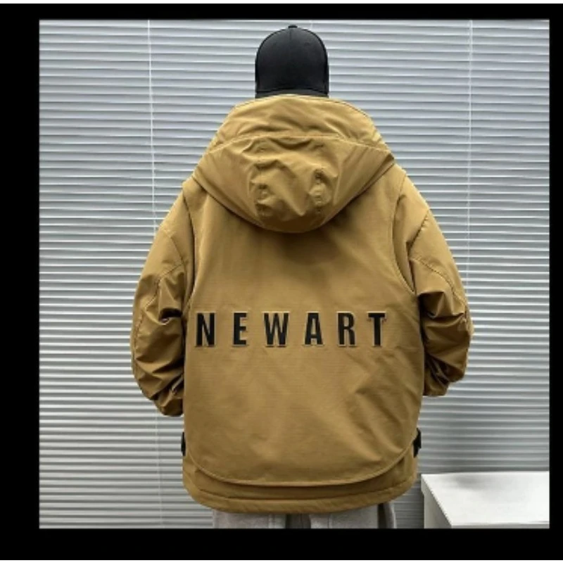 النسخة الكورية 145 كجم من ملابس العمل الرجالية كبيرة الحجم تتغلب على اتجاه الشتاء للتغطية والسترات المبطنة بالقطن الدافئة ذات القلنسوة #4