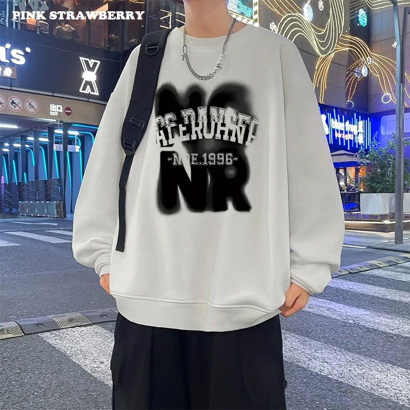 American Retro Black Plush Sweatshirt Men Autumn Winter 2025 New Oversize Loose Long sleeves Pullover Y2K Top Men Warm clothing