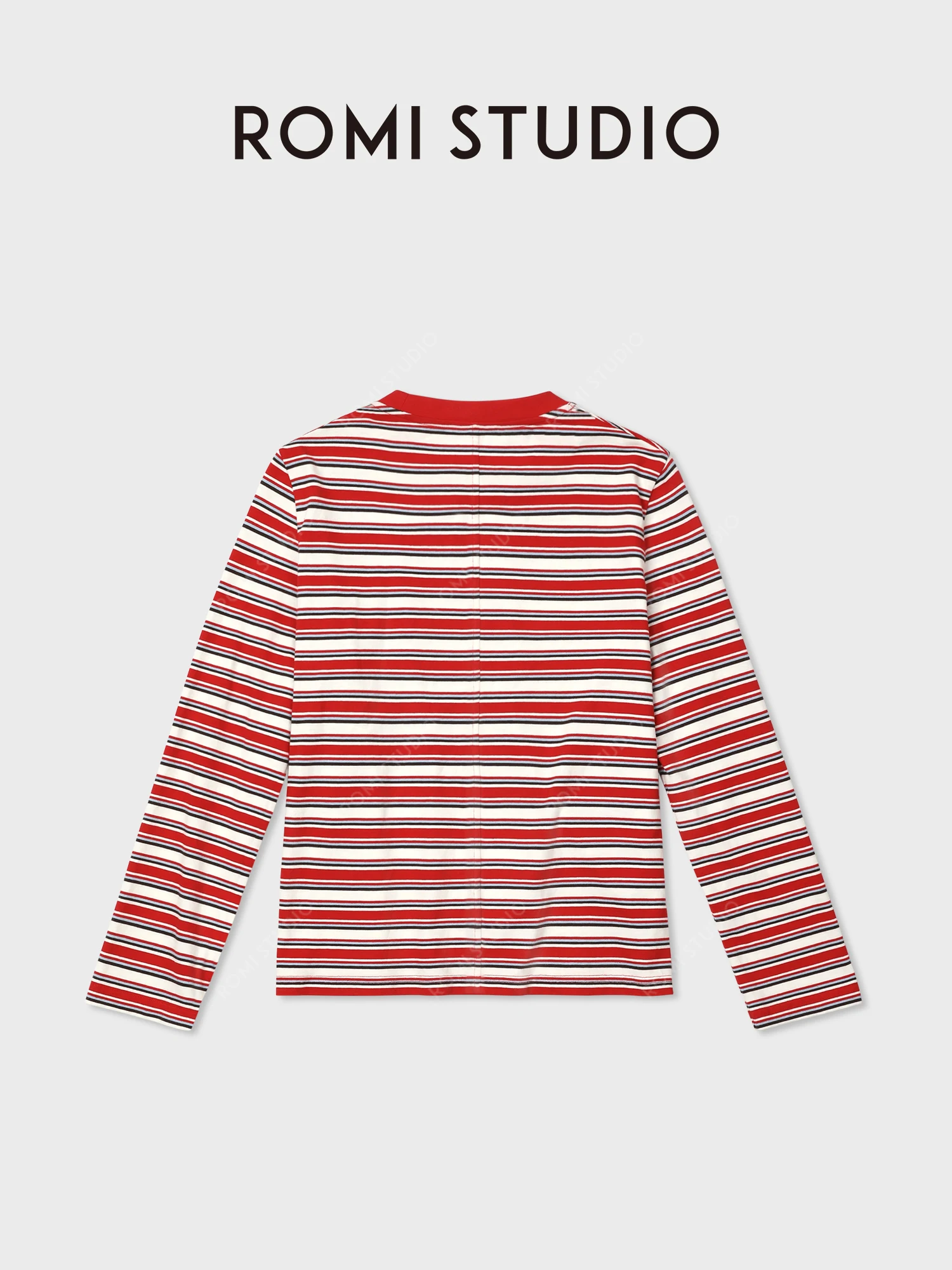 Loose Long Sleeve T-Shirt American Style Color Block Striped Women's  Shirt Cotton round Neck Short Length RWDASD4754