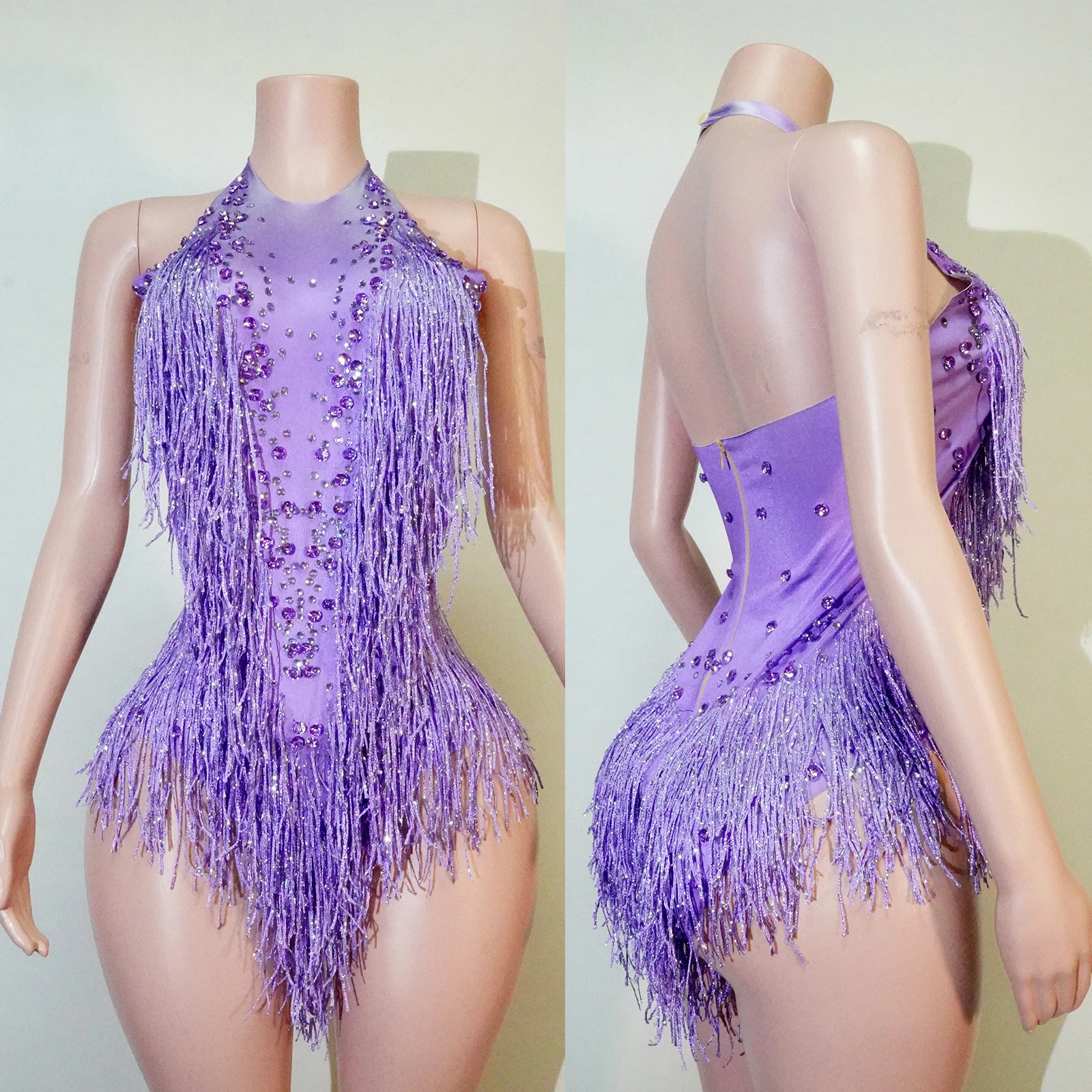 Dames Feestdanskostuum Stadiumkleding Stretch bodysuits Kwastje Turnpakje Prestaties Sparkly Strass Fringe Kleding Nachtclub