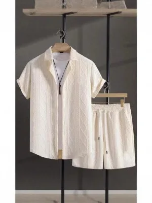 2025 New Men Short Sleeve Shirt Shorts Two Piece Set Sport Casual Elegant Design Fashion Versatile Outfit