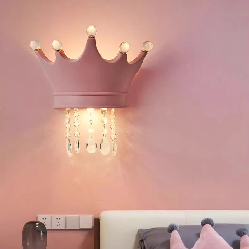 Crystal Crown Wall Lamps Little Boy Girl Bedroom Lamp LED Modern Light Luxury Princess Room Children's Room Bedside Wall Lights
